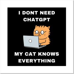 Cat GPT Working Ai Cat, Funny Smart Cat Using Computer Design for Cat Lovers and ChatGPT Fans Posters and Art